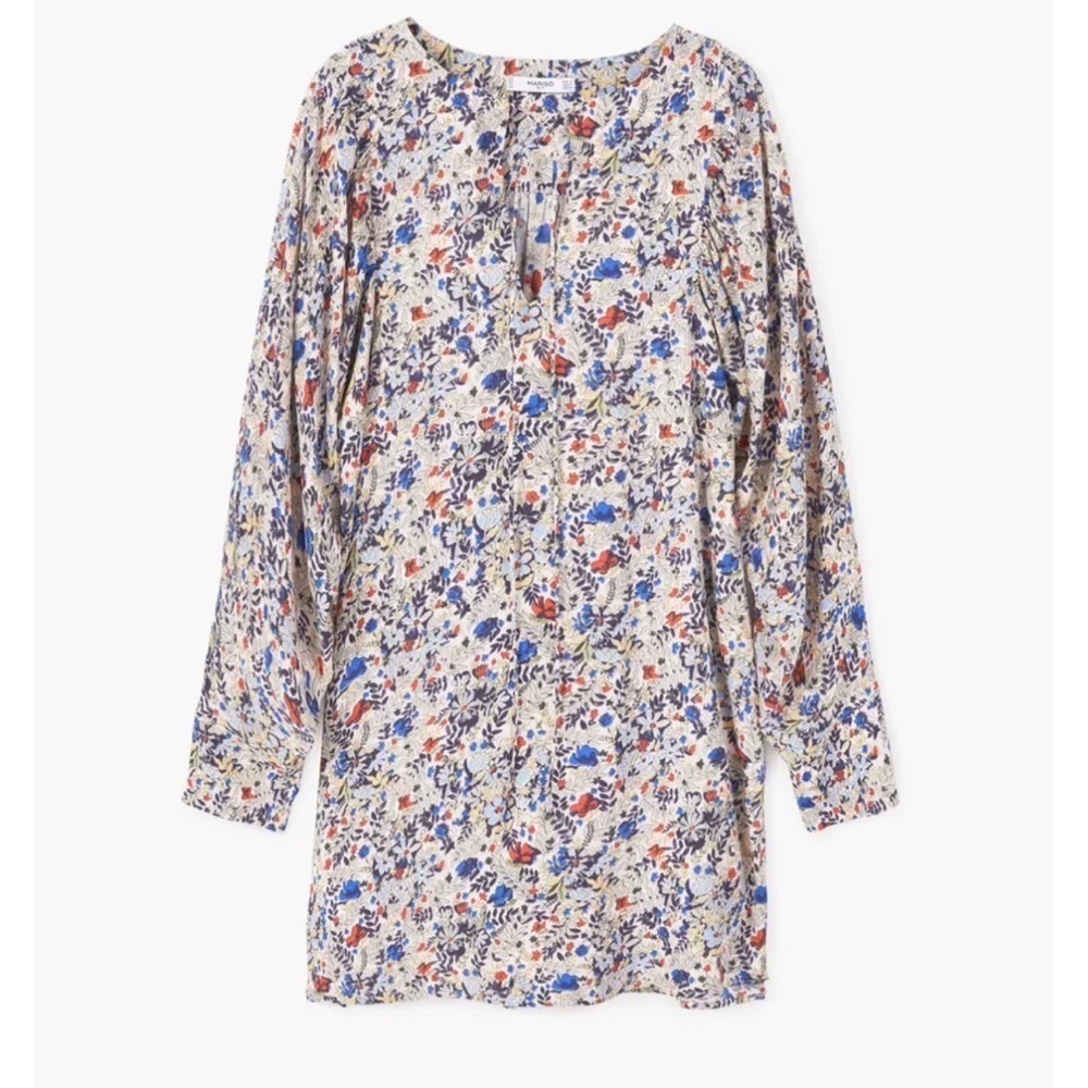Mango Multicolor Floral Long Sleeve boho mini Dress Size 4 - Picture 4 of 12